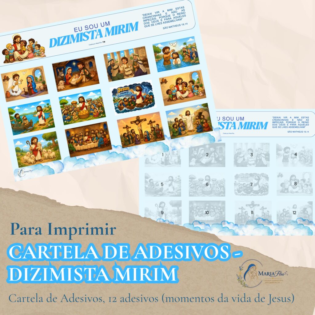 Cartela de Adesivos Dizimista Mirim | 12 Adesivos Católicos em PDF
